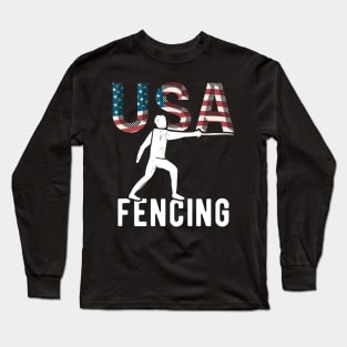 Fencing USA Team American Flag Sport Support Athlete Tokyo Fencer Team Epee Saber USA Long Sleeve T-Shirt